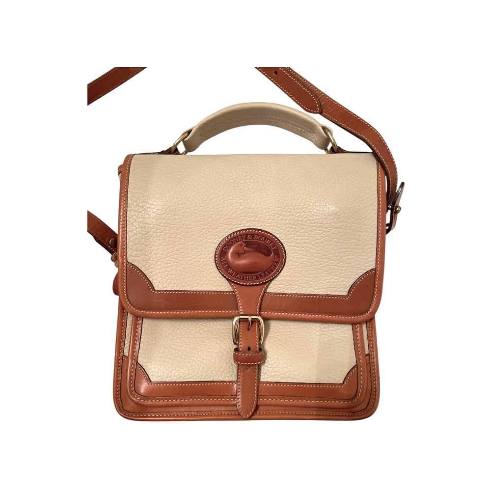 Vintage Dooney & Bourke Beige/Brown Leather Messenger Bag